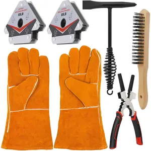6 Pcs Welding Accessories Set: 10.5" Chipping Hammer, 13.5" Leather Welding Gloves, 8" 6-in-1 Welpers Pliers, 11" Wire Brush, 50LB Welding Magnet