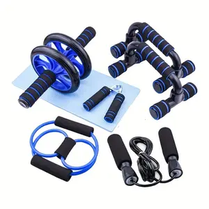 Push Up Stand Set, 1 Set Abdominal Muscle Training Equipment, Home Workout Equipment, Including Push Up Stand, Abdominal Wheel, Mini Pad, Resistance Band, Jump Rope & Hand Grip