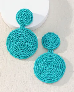 Elegant Bohemian Style Blue Beaded Round Earrings