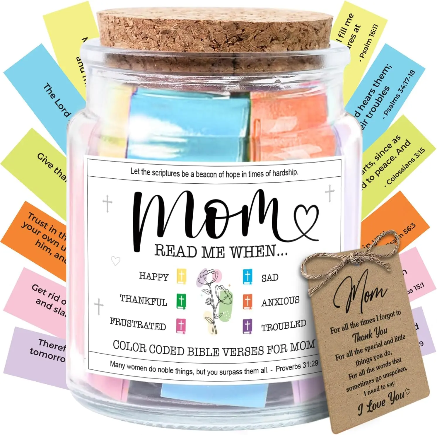 Neweleven Mothers Day Gifts for Mom, Mom Gifts from Daughters Son on Mother Birthday, Bible Jar, Christian Gift for Wife, Thank You Gift Decorative Inspirational Scripture Jar with 92 Bible Verses NewEleven