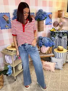 Risen Medium High Rise Pleated Wide Leg Jeans