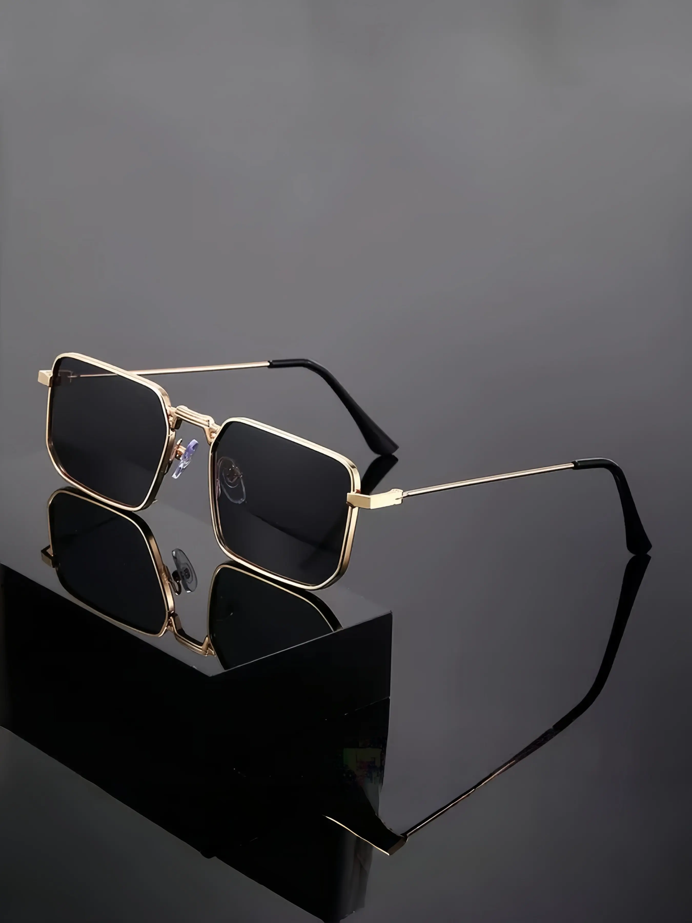 Unisex Stylish Black Square Sunglasses Amazon.com: Luxury Gold Wire Frame Unisex Square Rimless  main image 3