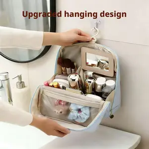 Portable Travel Cosmetic Organizer Bag, Large Capacity Multi-Compartment Mirror Case, Outdoor Essentials Storage, Easy-To-Carry Design, Cosmetics Organizer