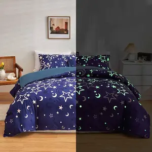Galaxy Glow in The Dark Comforter Set,Purple Universe Starry Night Twin Size Bedding Set,Outer Space Stars Moon Comforter,Glow Comfortable Bedding