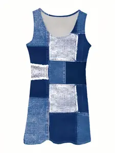 New Round Neck Vest Style Fashion Full Print Outerwear, Comfortable Home Wear Dress for Women, Stylish and Cozy Evening