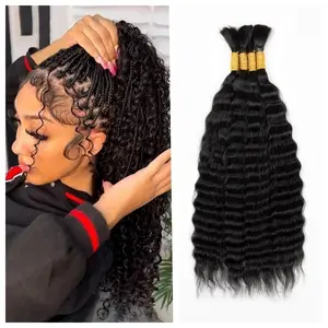 TOPBULK Super Wave Human Braiding Hair Wet and Wavy Braiding Human Hair Super French Bulk Human Hair For Braiding No Weft 100g (1Pack-4PCS) Boho Hair For Braiding (Natural Black 24 Inch)
