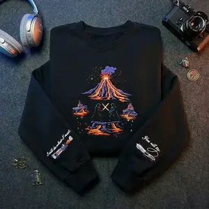 Embroidered Sweatshirt Space Fantasy Galaxy Volcano Lava Mountain Crewneck Aesthetic Cosmic Pullover Minimal Streetwear Unisex Cozy Sweatshirt Retro Sci Fi Inspired Embroidery Sweater Casual Everyday Wear Gift for Him Her Nerd Fashion Outfit