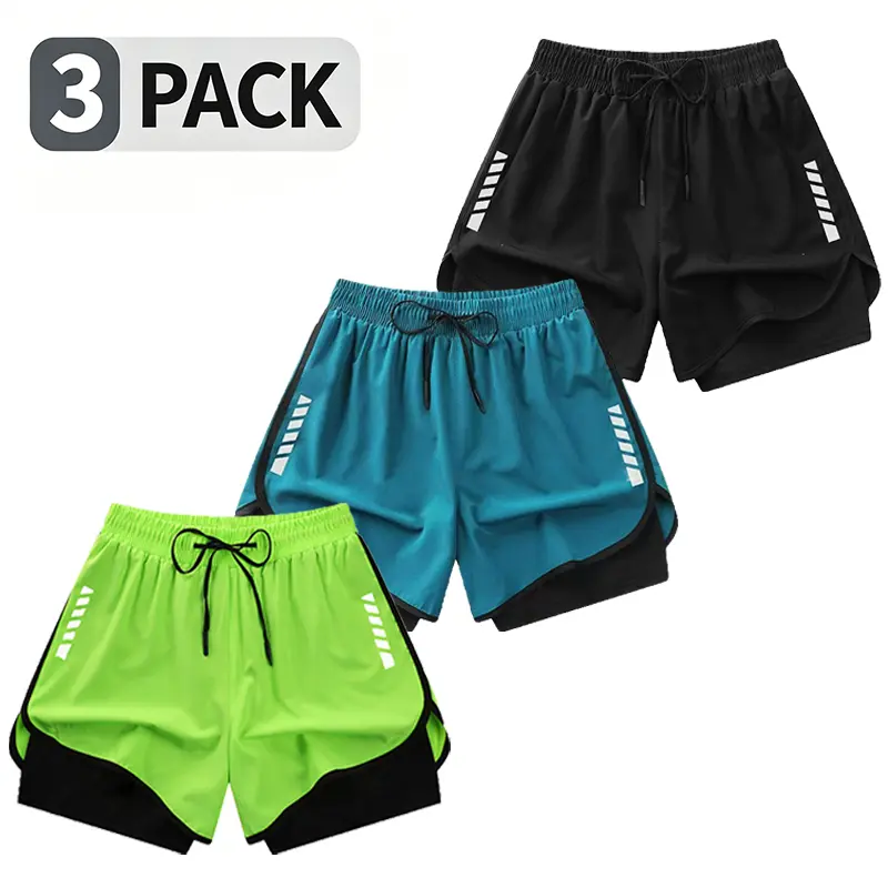 3-Pack Men’s Double-Layer Athletic Shorts – Lightweight, Breathable Lined Shorts for Fitness, Running, Training, and Casual Wear