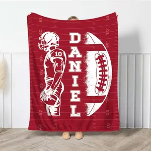 Custom Football Blanket with Name and Number, Custom Name Blanket, Football Blanket, Sports Blanket, Team Gift, Gift for Him, Football Gift