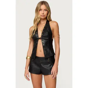 Edikted Women's Reese Split Front Faux Leather Top