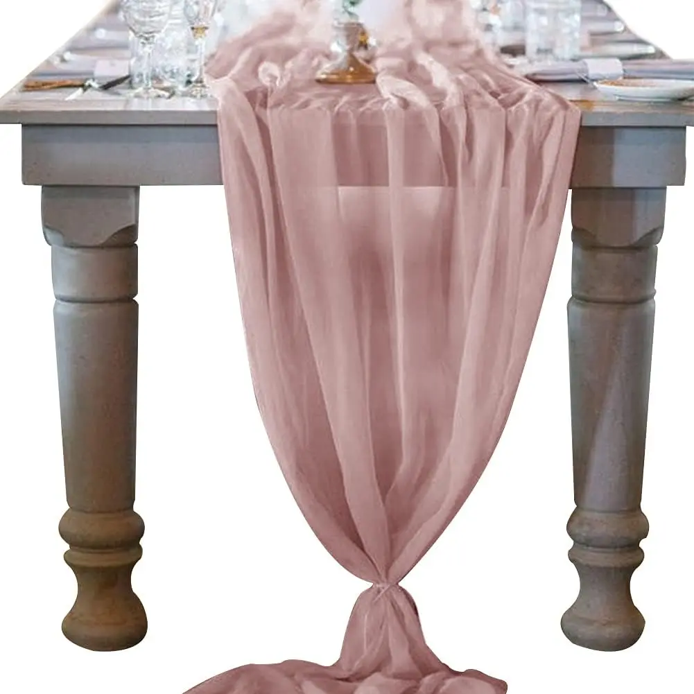 10ft Dusty Rose Chiffon Table Runner 29x120 Inches Wedding Runner Sheer Thanksgiving Christmas Bridal Shower Decorations ceramic tree discoball decor birthday centerpieces