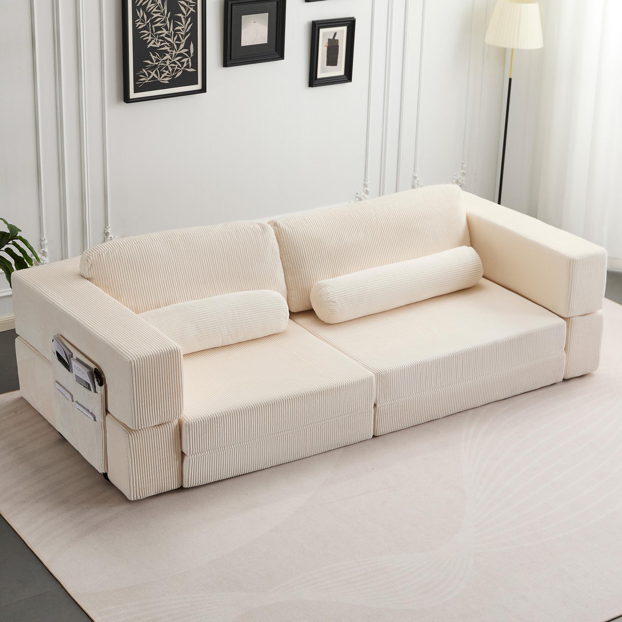 QAK 107'' Oversized Foldable Castle Sofa Modular PlayCouch for Living Room & Bedroom Instant Expansion Comfortable & Creative Design Furniture Seater