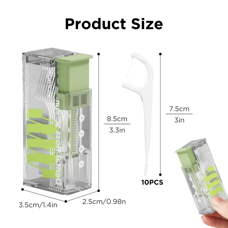 Floss Pick Dispenser Set with 10 Dental Floss Picks, Refillable Travel Floss Container & Toothpick Holder, Portable Floss Sticks Kit for Adults
