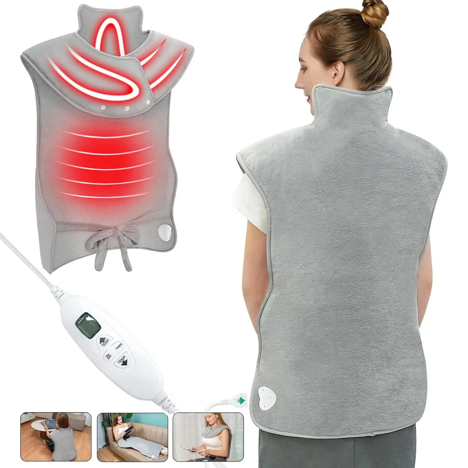 Heating Pad for Back Pain Relief, 24"x33" Weighted Heating Pad for Neck and Shoulder, Neck Heating Pad Fast-Heating with 6 Settings, Auto Shut-Off Ful