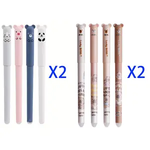 16pcs Thermal Erasable Gel Pens Set, include 8 Cute Bear Pens and 8 Capybara Pens, Animal-Themed Aesthetic Pens, Office Stationery