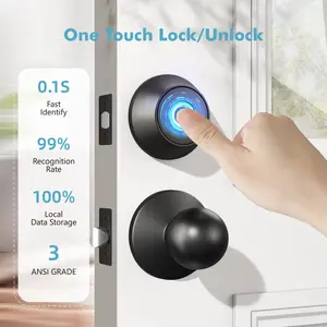 Fingerprint keyless entry door lock, smart deadbolt lock with app control, biometric door lock with 2 keys, 10 month battery life, auto lock, one button lock, easy to install, deadbolt replacement, IP66 waterproof