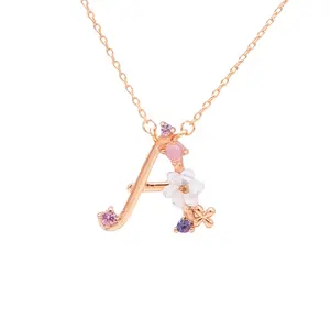 Floral Letter Necklace | Dainty Initial Necklace for Her | 18K Rose Gold Vermeil Initial Necklace