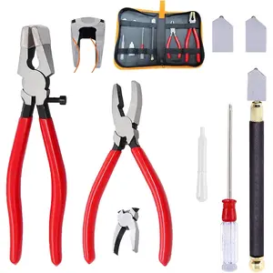 Glass Cutters Tools Set Glass Cutting Tool kit Glass Cutter Glass Running Pliers Breaker Grozer Pliers Stained Glass Tools with Curved Jaws Zipper Package