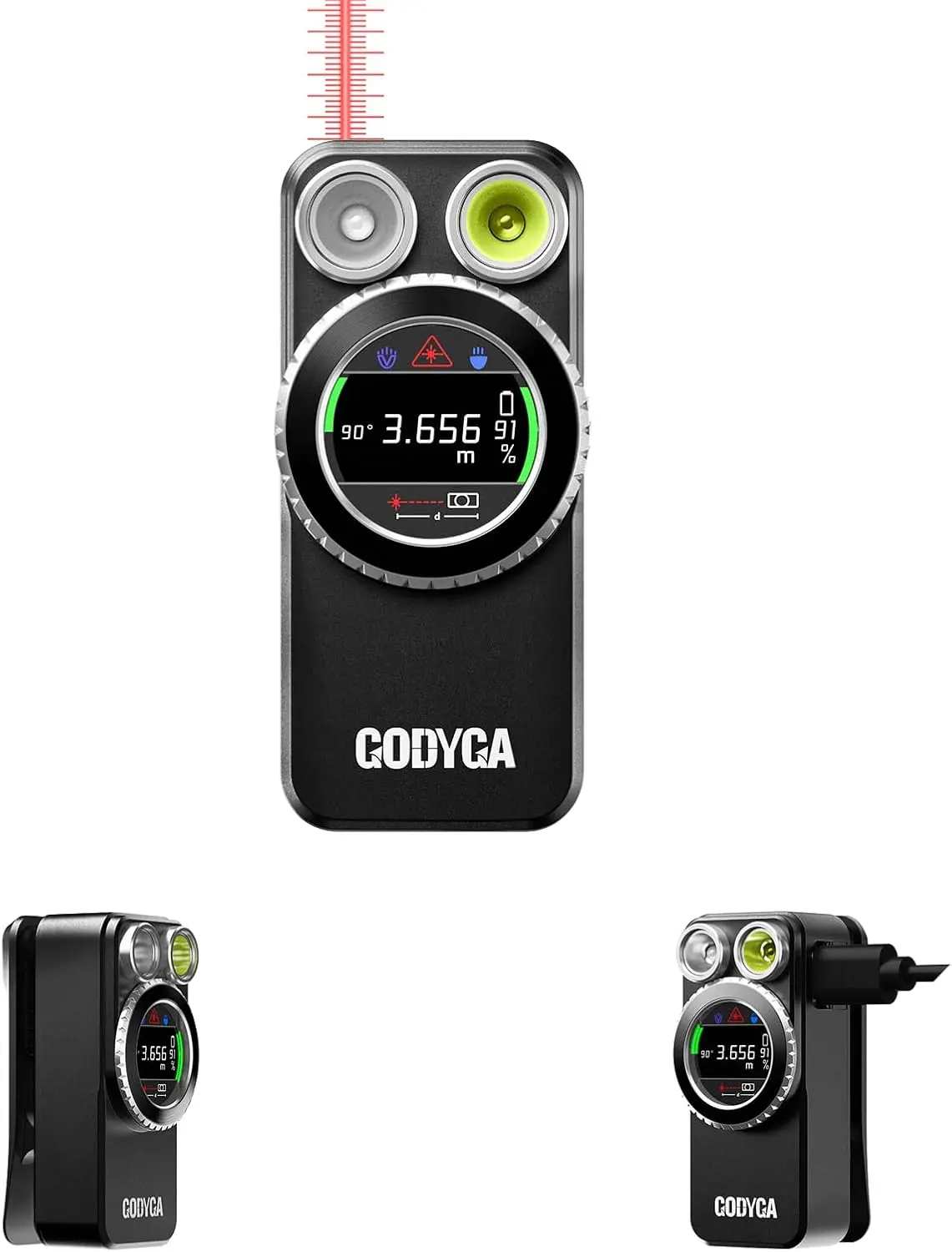 Godyga TorchEye UDA EDC Clip-On Flashlight with Laser Distance Meter, Digital Angle Finder, 650LM White & 365nm UV Light, Area Calculator, Height Measurement, USB-C Rechargeable, Magnetic Work Light