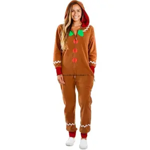 Adult Christmas Costume Gingerbread Long-Sleeve Zip-Up Hooded Sweatshirt for Men and Women Party GARMENTARY