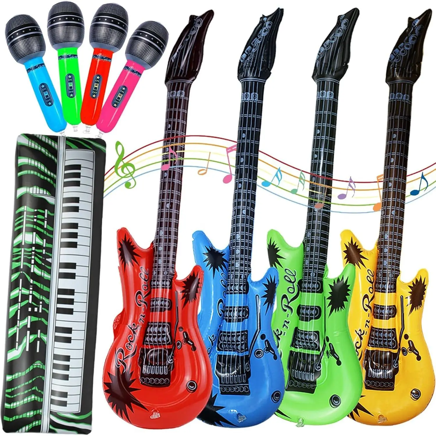 9 count Inflatable Instruments Party Props Set Photo Booth Props Inflatable Guitar Saxophone Bass Lute Microphone Recorder Piano Theme Party Rock Toys Decorated  Period Party