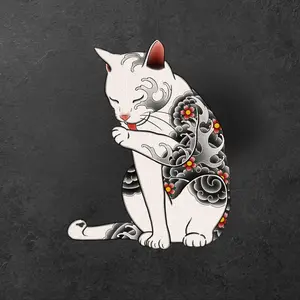 Japanese Tattoo Cat Sticker, Traditional Irezumi Style Aesthetic Decal for Laptop Anime Gift