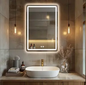 LED Bathroom Mirror,  50x70 cm Vanity Mirror with Backlight for Shaving Fog-Free Makeup Mirror Wall-Mounted Defogger Dimmable 3-Color Lighting IP54 Rating Vertical Mounting