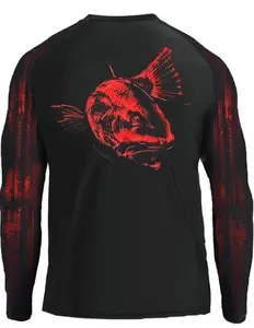 Redfish on Black Performance Mens Fishing Shirt for Sun Protection UPF 50+