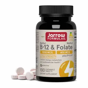 Jarrow Formulas Methyl B-12 & Methyl Folate, Bioactive Vitamin B9 & Vitamin B12 Supplement, Supports Cellular Energy Production, Healthy Brain Function & Metabolism, 100 Chewable Tablets, 100 Servings