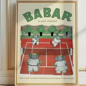 Babar the Elephant Tennis Nursery Wall Art Retro Kids Decor Quote Wall Art Genre Neutral Baby Wall Art Illustration Nursery Print No Frame