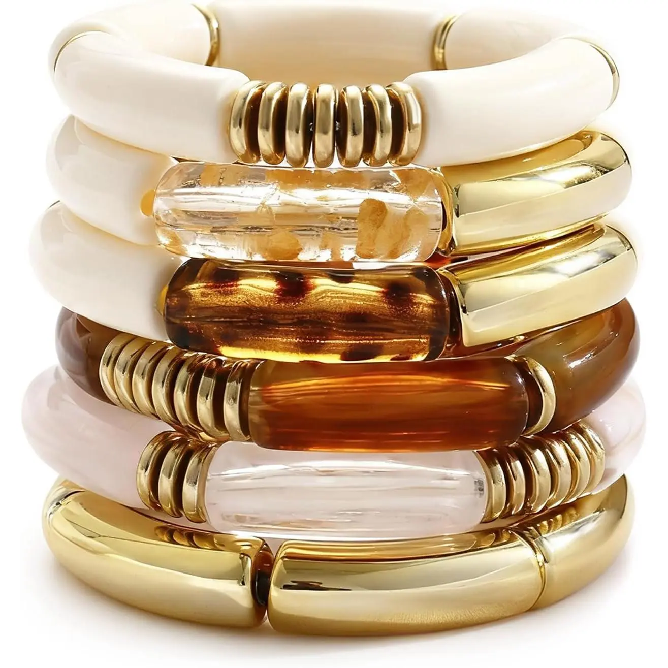 6 Clear white brown bracelets