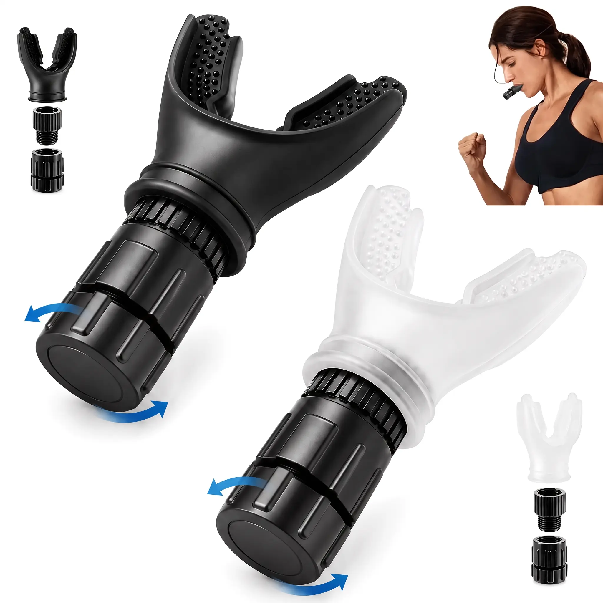 Portable Adjustable Resistance Lung Trainer / Respiratory Muscle Exerciser, Textured Non-Slip Surface, Detachable Resistance Parts for Easy Cleaning, Ideal for Athletes & Postpartum Recovery People, Perfect Gift & Self-Care Present for Fitness Enthusiasts