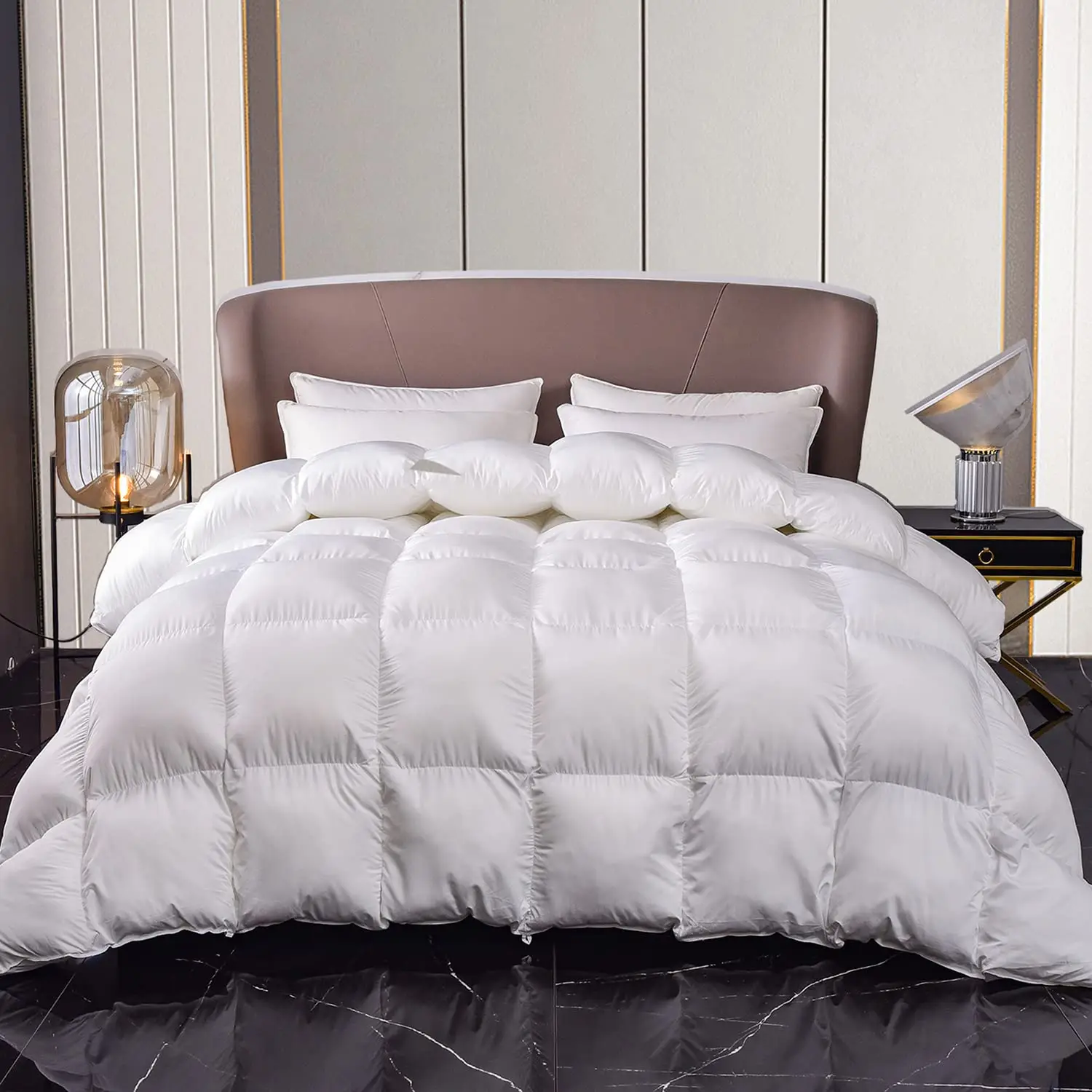 MH MYLUNE HOME duvet without cover Feather Fiber Comforter Queen Size Duvet Insert for All Season, 100% Cotton Hotel Collection Down Comforter Alterna