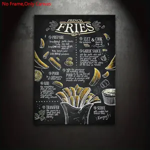 1 Piece/Set Frameless Canvas Painting Print Poster,Classic Vintage Chalkboard Recipe Menu Art,Foodie Cuisine Fries,Perfect Gift for Cooking Lover,Ideal Gift for Bedroom,Fast Food Restaurant,Living Room,Dorm Hallway,Wall,Mural,Kitchen Decoration,Room Decor