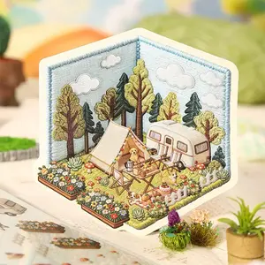 4-in-1 Embroidery Style Mini Scene Sticker Journal (110 × 120 mm)
