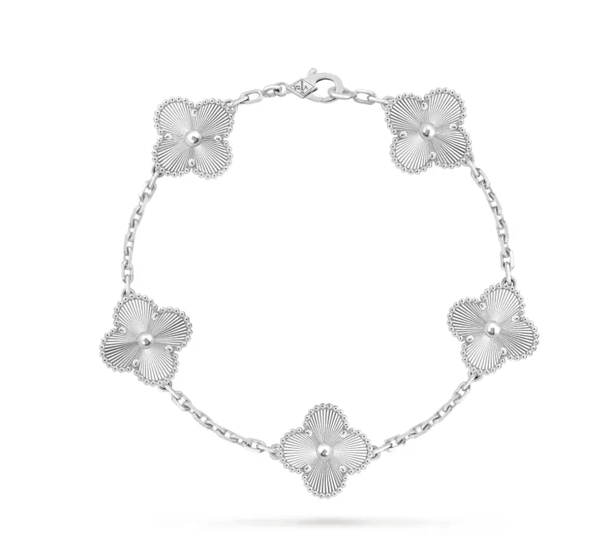 Pre-owned Van Cleef & Arpels VCA Vintage Alhambra bracelet 5 motifs white gold，non full set White Gold Bracelet Elegant Jewelry Bracelet