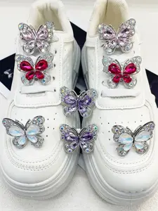 2PCS Bling Multicolor Butterfly Shoelace Charms ABS Rhinestone Shoes laces Decorations Luxury Shoe DIY Buckle Accessories Mutlifunctional Removable Shoe Clips Fit Women Sneakers Boots Xmas Halloween Valentine Birthday Party Gifts (Shoes Not Included)