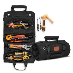 Portable Foldable Tool Organizer Bag, Lightweight Durable Multi-Pocket Storage Pouch for DIY Woodworking Apron, Outdoor Camping, Car Repair Toolkit with Hammer & Wrench Set. Practical Assembly Gear Case.