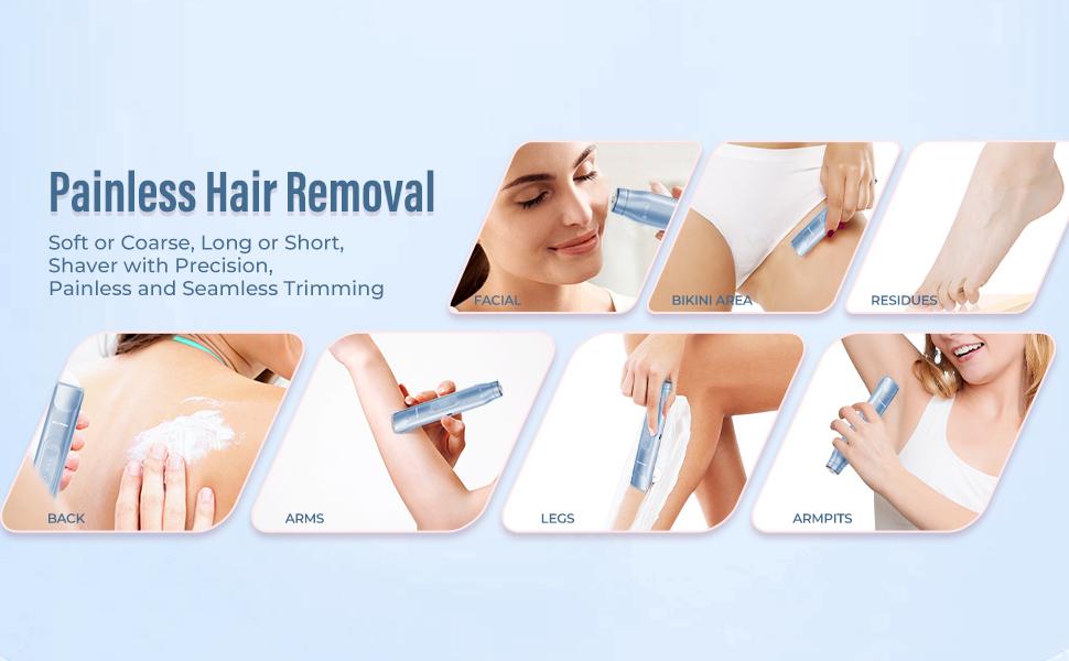 Akunbem Bikini Trimmer for Women,  Electric Shaver and Razor Rechargeable 2-in-1 Body and Facial Hair Removal Double Head for Painless Trimming of Pubic Face Underarm Legs, IPX7 Waterproof,Blue