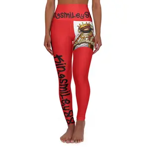 KingSmiley88 White High-Waisted Yoga Leggings — Graphic Crown Logo & Script