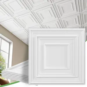 LooYee 24 pcs 2ft x 2ft Drop Ceiling Tiles, PVC Glue Up Ceiling Panel White, Waterproof, Washable and Fire-Rated - Reusable - High-Grade PVC to Prevent Breakage 96 Sq. Ft