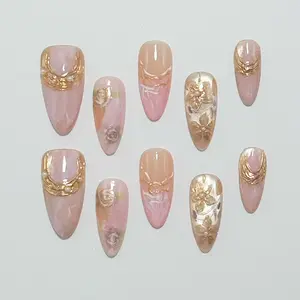 Moonovate - ROSIE 10pcs Handmade Press On Nails Almond Nails REUSABLE 3D Gel Fake Nails Acrylic Press On Nails