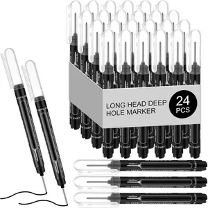 24 count Deep Hole Marker Bulk Long Nib Marker Long   Multi-purpose Deep Reach for Carpenter Construction Woodworking Office(Black)