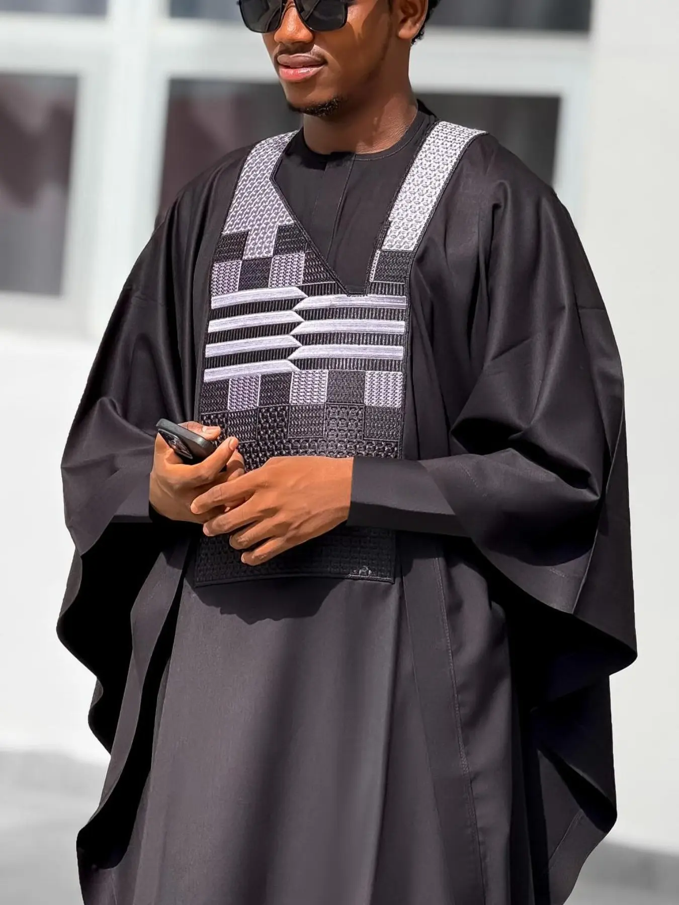 Men's Embroidered Checked Agbada Dashiki Suits Set, Button Front Shirt & Pants, Loose Fit, Baggy, Ideal for Parties, Festivals, Weddings, Birthdays, Menswear, Formal Wear