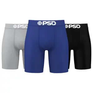 PSD Men's LA Blue Solids Boxer Brief 3 Pack - Standard Length 7 Inch Inseam, Soft and Breathable Cotton Blend Fabric Menswear Stretch