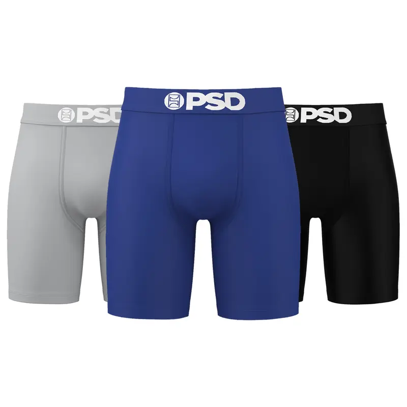 PSD Mens LA Blue Solids Boxer Brief 3 Pack - Standard Length 7 Inch Inseam, Soft and Breathable Cotton Blend Fabric Menswear Stretch