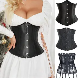 Women's Lace Up Boned Stain Bustier Waist Training Underbust Corset Top, Tummy Control Shapewear, Waist Trainer Lace Push Up Bodyshaper Halloween Costume Gothic Top for Wedding Party Daily Wear, Pirate Corset, Steampunk Corset