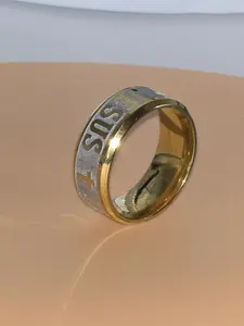 Jesus Cross Stainless Steel #6 Plated Gold Color Ring 5.6 Grams Unisex Faith Representation for Men and Women