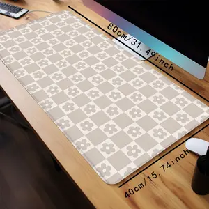 Checkered Floral Mouse Pad Cute Flowers Desk Mat Extended XL MousePads Office Desk Accessories- Multicolor Non-Slip Stitched Edge Computer Mat For Desk 35.4x15.7 Inches Rubber Base Keyboard Pad