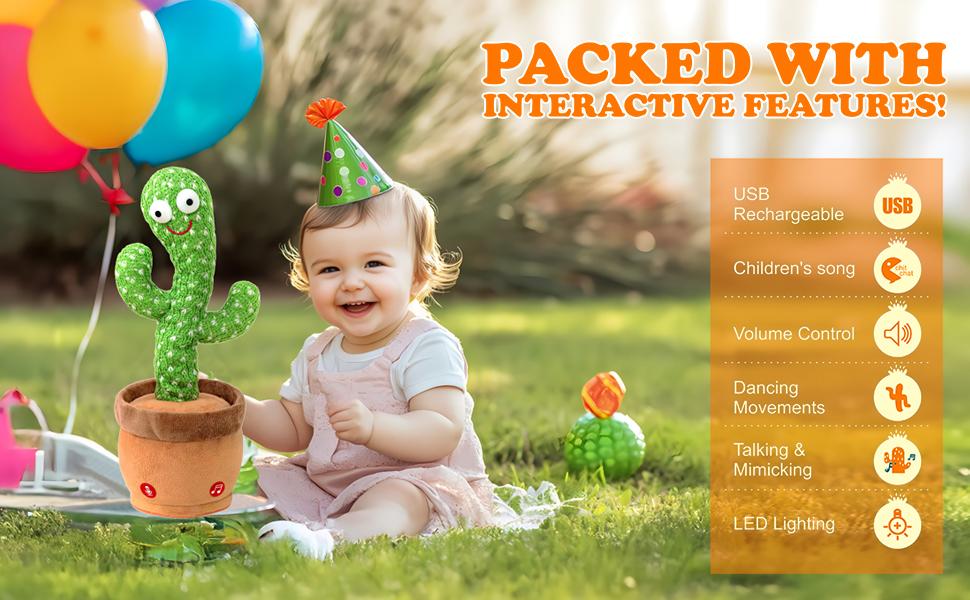 Dancing Cactus Plush Toy, Fidget Sensory Toy for Stress Relief, Interactive Talking Cactus for Kids & Adults